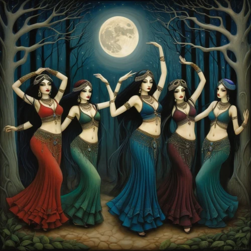 sorceresses,priestesses,celebration of witches,rhinemaidens,bellydance,hekate,witches,maenads,burlesques,celtic woman,muharem,skyclad,covens,norns,vampyres,enchanters,dryads,samhain,tuatha,witches pentagram,Illustration,Abstract Fantasy,Abstract Fantasy 09