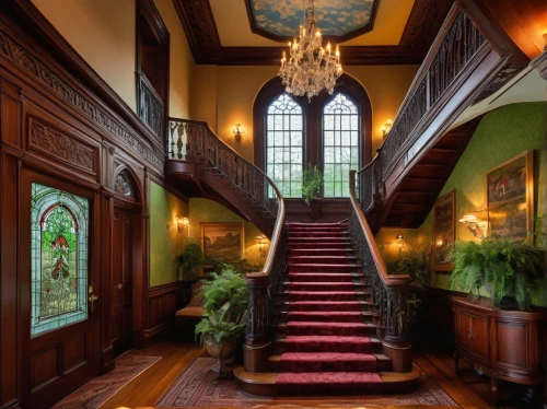 entrance hall,foyer,staircase,outside staircase,hallway,entryway,driehaus,entranceway,staircases,victorian room,upstairs,foyers,entranceways,stairway,ornate room,winding staircase,hotel hall,elizabethan manor house,entryways,interior decor,Art,Classical Oil Painting,Classical Oil Painting 23