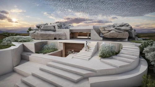 earthship,cubic house,dunes house,cube house,roof landscape,cube stilt houses,futuristic architecture,3d rendering,roof terrace,modern architecture,modern house,dreamhouse,sky space concept,sky apartment,house in mountains,house in the mountains,santorini,superadobe,holiday villa,stone stairs,Common,Common,Natural