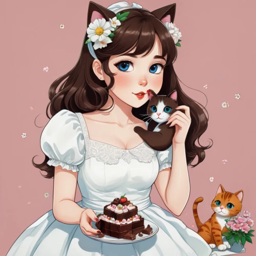 tea party cat,little cake,cup cake,cute cupcake,carrot cake,cake,slice of cake,coffee and cake,buttercream,maid,cupcakes,cake shop,small cakes,tea party collection,tea party,chocola,dressup,cupcake background,piece of cake,cakey,Illustration,Japanese style,Japanese Style 07