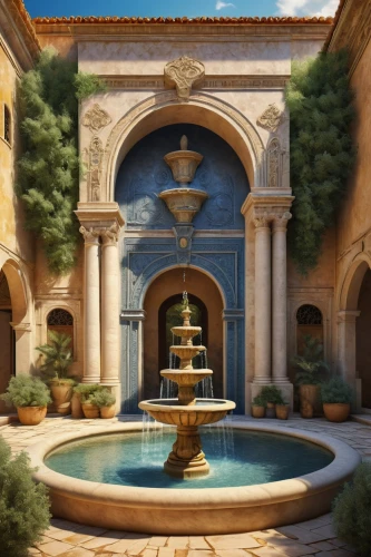 decorative fountains,theed,stone fountain,dorne,spa water fountain,fountain,luxury property,water fountain,city fountain,riad,luxury bathroom,naboo,old fountain,courtyard,mikvah,provencal,hamam,persian architecture,fountains,agrabah,Art,Classical Oil Painting,Classical Oil Painting 38