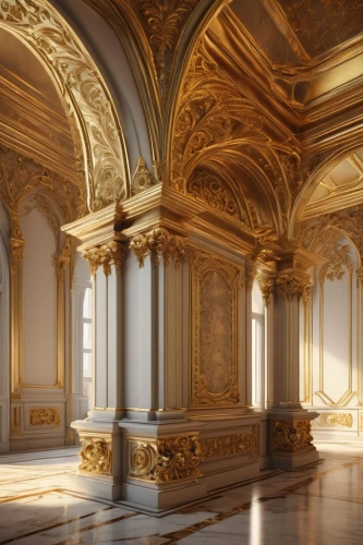 ornate room,neoclassical,baroque,marble palace,versailles,enfilade,louvre,europe palace,baglione,royal interior,grandeur,archly,neoclassicism,gold wall,louvre museum,ornate,french digital background,interior decor,3d rendering,alcoves,Illustration,Abstract Fantasy,Abstract Fantasy 06