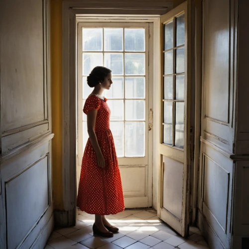 woman silhouette,girl in a long dress,vintage dress,a girl in a dress,man in red dress,french windows,demarchelier,lady in red,lartigue,girl in red dress,open door,dorothee,miniaturist,vintage woman,girl in a long dress from the back,in the door,girl in a historic way,pemberley,window pane,coigny,Photography,General,Realistic