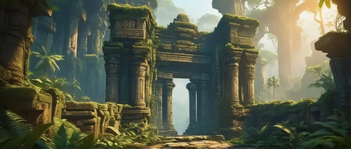 ancient city,mausoleum ruins,ruins,cartoon video game background,artemis temple,ancient ruins,pillars,yavin,the ruins of the,labyrinthian,ancient buildings,theed,portal,poseidons temple,angkor,khandaq,background design,hall of the fallen,necropolis,ancient,Illustration,Realistic Fantasy,Realistic Fantasy 20