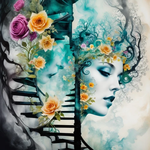 symbioses,unseelie,biotechnology,intergenic,sarcomere,biophilia,genetic code,geneticist,dna,secret garden of venus,celldweller,synthase,synthases,seelie,harp with flowers,deoxyribose,dna helix,ivories,genomes,viveros,Photography,Artistic Photography,Artistic Photography 07