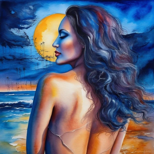 blue moon rose,amphitrite,blue moon,nereid,dubbeldam,oil painting on canvas,azzurro,art painting,jasinski,ariadne,follieri,oil painting,naiad,bodypainting,siren,sirene,blue painting,sirena,dream art,viveros,Illustration,Paper based,Paper Based 24