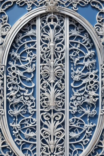 wrought iron,scrollwork,ornamentation,art nouveau frame,fretwork,ornamental dividers,decorative frame,iron door,tracery,portal,motifs of blue stars,blue leaf frame,ornamented,frame ornaments,art nouveau frames,ironwork,garden door,floral ornament,metal grille,grillwork,Illustration,Realistic Fantasy,Realistic Fantasy 19