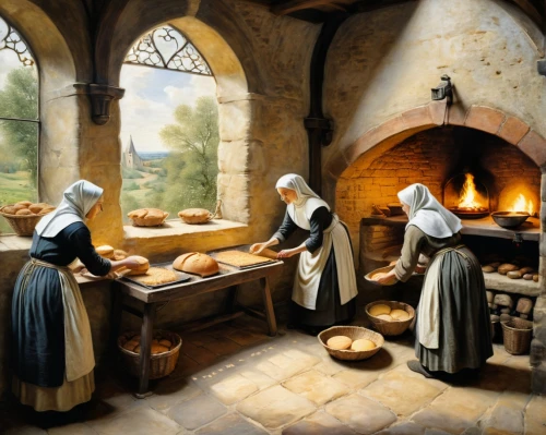 breadmaking,hildebrandt,cheesemakers,washerwomen,candlemaker,restorers,girl with bread-and-butter,cheesemaking,handmaidens,baking bread,girl in the kitchen,trappists,maidservant,basketmakers,pilgrims,nuns,suaudeau,craftspeople,cookery,noblewomen,Illustration,Retro,Retro 25