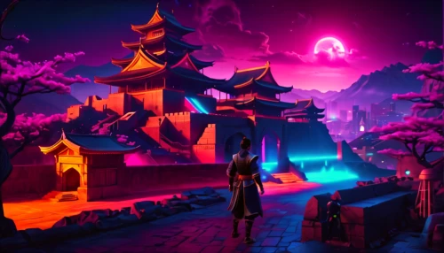 halloween background,shambhala,dalixia,ancient city,tianxia,3d fantasy,dusk background,jinchuan,fantasy city,3d background,hanging temple,temples,imaginasian,halloween wallpaper,jigoku,baoli,lanterns,lumo,3d render,ancient parade