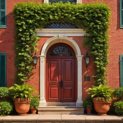 red brick,garden door,rowhouses,red bricks,brownstone,brownstones,rowhouse,doorways,front door,houses clipart,townhouse,boxwood,doorway,entryway,townhome,doorsteps,red brick wall,wrought iron,old town house,boxwoods,Illustration,American Style,American Style 08