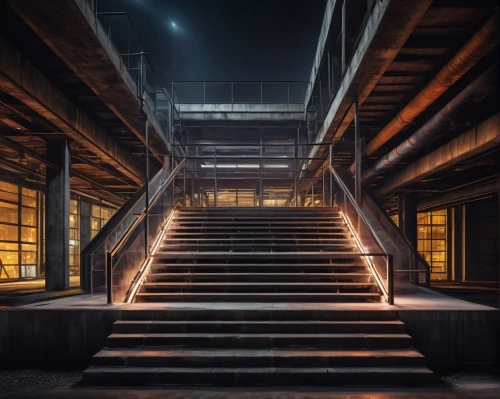 zollverein,stairs,stairways,steel stairs,staircase,stairway,stair,snohetta,lofts,wooden stairs,staircases,subway stairs,stairwell,outside staircase,stairwells,falsework,night photography,industrial hall,warehouse,houselights,Illustration,Vector,Vector 11