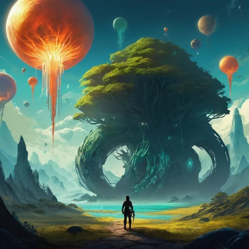 mushroom landscape,alien planet,alien world,fantasy landscape,gas planet,sci fiction illustration,fantasy picture,futuristic landscape,planet,mushroom island,barren,fire planet,world digital painting,wildstar,explorers,fantasy art,majora,planet alien sky,desert planet,vast,Conceptual Art,Fantasy,Fantasy 02