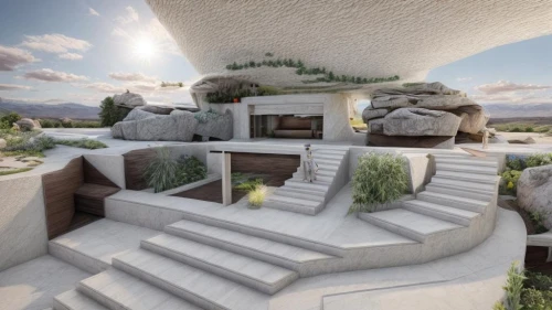 earthship,superadobe,roof landscape,3d rendering,cubic house,dunes house,roof terrace,igloos,renderings,roof garden,stone ramp,house in the mountains,sky space concept,render,house in mountains,stone stairs,3d render,holiday villa,arcosanti,stone oven,Common,Common,Natural