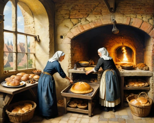 breadmaking,boulangerie,bakery,basketmakers,girl with bread-and-butter,the annunciation,loaves,medieval market,hildebrandt,breadline,protestants,annunciation,candlemaker,nuns,fresh bread,pilgrims,baking bread,bakers,bakeries,restorers,Art,Classical Oil Painting,Classical Oil Painting 37