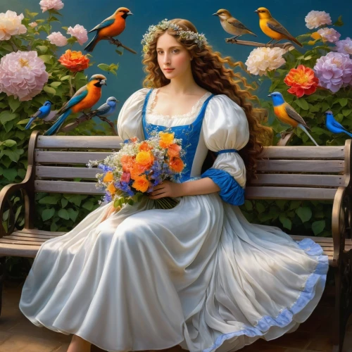 hildebrandt,blue birds and blossom,dossi,doves of peace,perugini,flower and bird illustration,dove of peace,habanera,girl in the garden,rosaline,duchesse,margueritte,winterhalter,splendor of flowers,marguerite,girl in flowers,noblewoman,romantic portrait,beautiful girl with flowers,emile vernon,Art,Classical Oil Painting,Classical Oil Painting 03