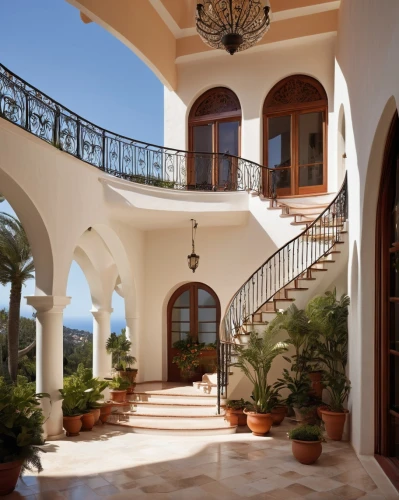 palmilla,breezeway,holiday villa,entryway,outside staircase,balcony,hacienda,cochere,riad,luxury home,beautiful home,luxury property,luxury home interior,house entrance,archways,front porch,porch,amanresorts,verandas,mansion,Illustration,American Style,American Style 05