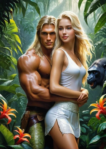 adam and eve,tarzan,kamandi,garden of eden,contra,amazonians,fantasy picture,turok,centaurs,supercouple,beastmaster,cairenes,pareja,herculean,fantasy art,tesobonos,heman,exotica,iolaus,eternia,Conceptual Art,Fantasy,Fantasy 12