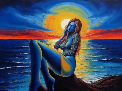 amphitrite,oil painting on canvas,ariadne,sirene,oil painting,mediterranee,sirena,el mar,art painting,nereid,atlantica,nereids,oil on canvas,seascape,dubbeldam,the sea maid,woman thinking,man at the sea,fathom,oshun,Illustration,Realistic Fantasy,Realistic Fantasy 33