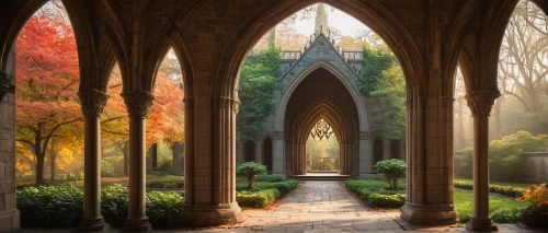 rivendell,cathedrals,archways,pointed arch,a fairy tale,buttressing,cloisters,buttresses,arches,cloistered,mountstuart,fairy tale castle,cloister,fairytale,archway,fairytale castle,sempervirens,chhatris,hall of the fallen,fairy tale,Illustration,Realistic Fantasy,Realistic Fantasy 12