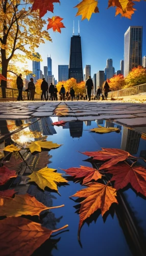 reflecting pool,autumn background,autumn scenery,autumn in the park,fall landscape,autumn morning,autumn day,autumn park,autumn landscape,one autumn afternoon,autumn frame,reflection in water,autumn icon,autumn idyll,colors of autumn,reflections in water,fall foliage,the autumn,golden autumn,chicago skyline,Illustration,Realistic Fantasy,Realistic Fantasy 04