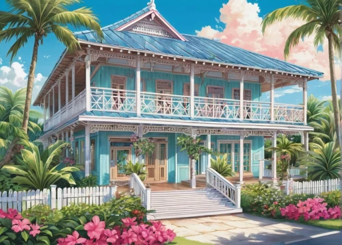 summer cottage,house by the water,seaside resort,tropical house,holiday villa,seaside country,bahama,florida home,honolulu,cottage,idyllic,beach house,dreamhouse,beachfront,beach hut,bungalow,beautiful home,beach resort,little house,wooden house,Illustration,Japanese style,Japanese Style 04