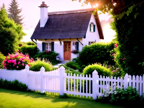 white picket fence,country cottage,summer cottage,home landscape,cottage garden,cottage,little house,miniature house,garden fence,cottages,houses clipart,country house,danish house,beautiful home,small house,dreamhouse,lonely house,bungalows,thatched cottage,fence posts,Illustration,Japanese style,Japanese Style 14