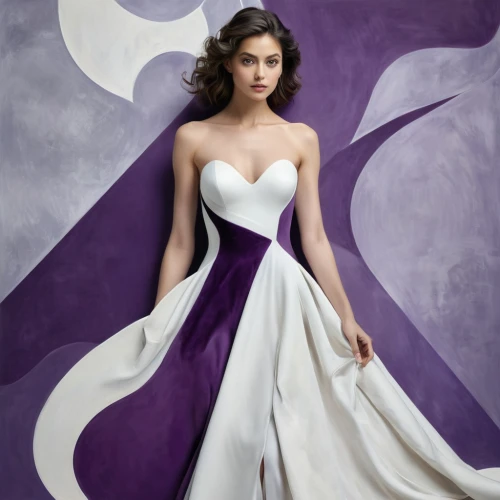 white with purple,the purple-and-white,sonam,megara,white purple,la violetta,nargis,violette,violaceous,violetta,tamannaah,a floor-length dress,scherfig,winget,padukone,hathaway,purple dress,wedding gown,tamanna,tahiliani,Illustration,Black and White,Black and White 32