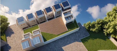 sky apartment,3d rendering,modern house,cubic house,grass roof,folding roof,roof landscape,cube house,house roof,house roofs,block balcony,appartment building,modern architecture,render,residencial,modern building,apartment building,sketchup,residential tower,residential house,Photography,General,Realistic