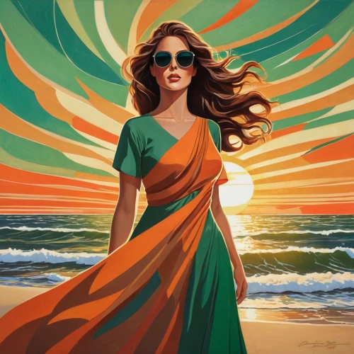 fashion vector,beach background,world digital painting,sarees,art deco woman,vector illustration,teal and orange,the wind from the sea,orange,sun and sea,windblown,meenam,art deco background,vector art,windswept,vector graphic,sunsilk,colorful background,beach towel,by chaitanya k,Art,Artistic Painting,Artistic Painting 44