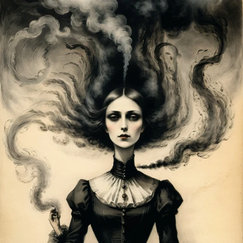 hecate,isoline,gothic portrait,conjure,gothic woman,boudria,morwen,temperance,the witch,leota,goth woman,priestess,norns,victorian lady,the enchantress,samhain,persephone,sorceress,mystical portrait of a girl,lacrimosa,Illustration,Black and White,Black and White 23