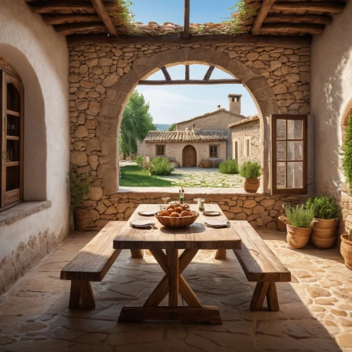 provencal life,provencal,traditional house,provence,patios,agritubel,home landscape,patio,wooden beams,tuscan,courtyard,terrasse,trullo,pergola,country cottage,hameau,auberge,casabella,outdoor dining,masseria,Photography,General,Natural
