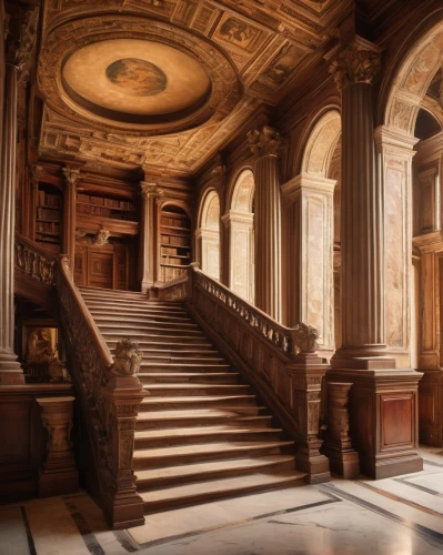 staircase,harlaxton,highclere castle,outside staircase,staircases,entrance hall,bodleian,sorbonne,cochere,royal interior,foyer,saint george's hall,stairway,stair,nostell,stairs,hallway,old library,sheldonian,panelled,Art,Artistic Painting,Artistic Painting 36