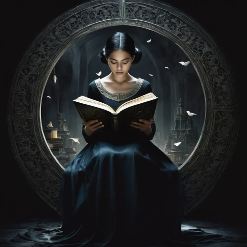 spellbook,bibliophile,lectio,gothic portrait,mystical portrait of a girl,magic book,prioress,storybook,bookish,magick,lectura,open book,divination,llibre,sci fiction illustration,spellbound,fantasy portrait,mythographer,librarian,storyteller,Photography,Black and white photography,Black and White Photography 07