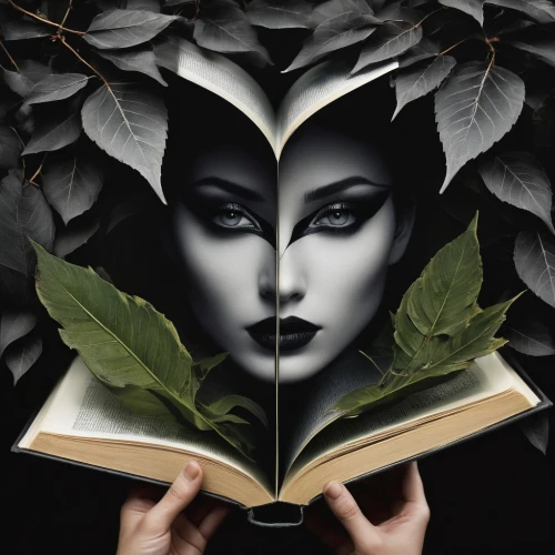 rankin,leafed through,book wallpaper,paper art,magnolia leaf,book pages,spellbook,llibre,magic book,open book,turn the page,bookish,photomanipulation,dryad,photomontage,nightshade,photo manipulation,gothic portrait,unseelie,yulan magnolia,Photography,Black and white photography,Black and White Photography 07