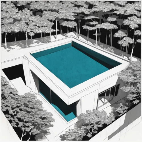 swimming pool,swim ring,dug-out pool,pool house,sketchup,aqua studio,pools,chanoyu,roof top pool,piscina,outdoor pool,infinity swimming pool,pool water surface,mies,revit,reflecting pool,isometric,neutra,piscine,archidaily,Illustration,Black and White,Black and White 10
