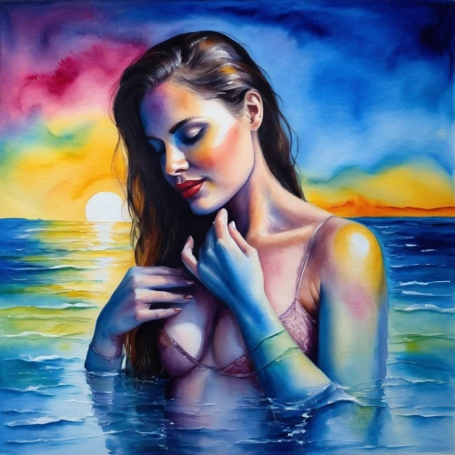 oil painting on canvas,oil painting,art painting,girl on the river,bodypainting,amphitrite,oil pastels,neon body painting,bodypaint,azzurra,acqua,girl on the boat,glass painting,water nymph,body painting,oil on canvas,nereid,pintura,sirena,azzurro,Illustration,Paper based,Paper Based 24