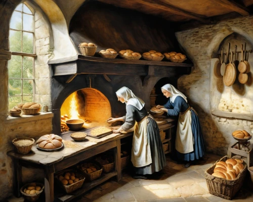 breadmaking,girl with bread-and-butter,girl in the kitchen,basketmakers,the annunciation,cookery,restorers,bakery,hildebrandt,baking bread,boulangerie,the kitchen,woman holding pie,ovens,cucina,annunciation,candlemaker,kitchen interior,handwerk,craftspeople,Illustration,Retro,Retro 25