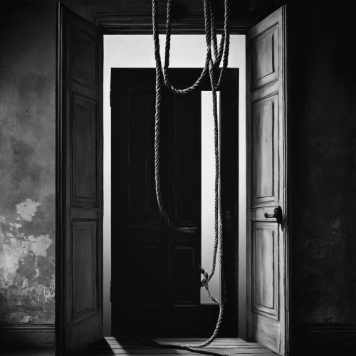 hanged,nooses,key rope,noose,condemned,ensnares,restraints,hanging rope,telephone hanging,shackles,unshackle,hung up,hangmen,gallows,restrained,padlocked,imprisonment,hoists,hanging light,manacles,Photography,Black and white photography,Black and White Photography 07