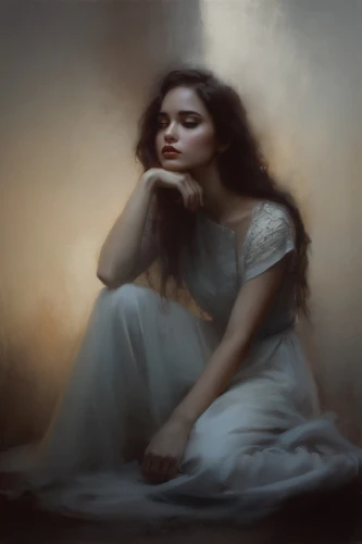 heatherley,mystical portrait of a girl,nightdress,girl in cloth,bergersen,romantic portrait,lover's grief,depressed woman,sheedy,mournful,veruovic,nestruev,isolde,pictorialist,jianfeng,young woman,persephone,jeanneney,donsky,gekas,Conceptual Art,Oil color,Oil Color 11