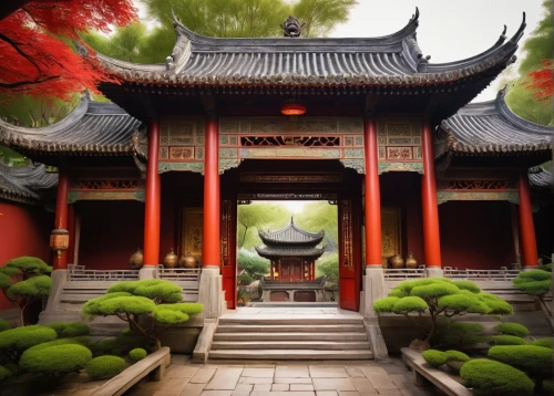asian architecture,wudang,buddhist temple,hall of supreme harmony,white temple,qingcheng,hyang garden,hanging temple,teahouse,jingshan,shuozhou,qibao,oriental,japanese shrine,dojo,hengdian,teahouses,yunnan,longshan,chaozhou,Illustration,Abstract Fantasy,Abstract Fantasy 19