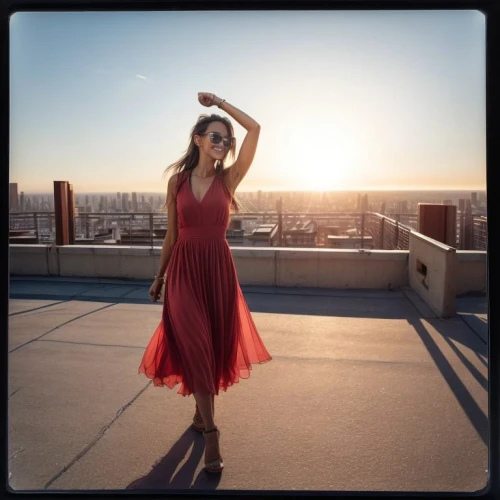 on the roof,bareilles,girl in red dress,red dress,man in red dress,roof top,rooftop,in red dress,girl in a long dress,red gown,lady in red,long dress,rooftops,red summer,lindsey stirling,lafourcade,flamenco,kimbra,dance silhouette,feist