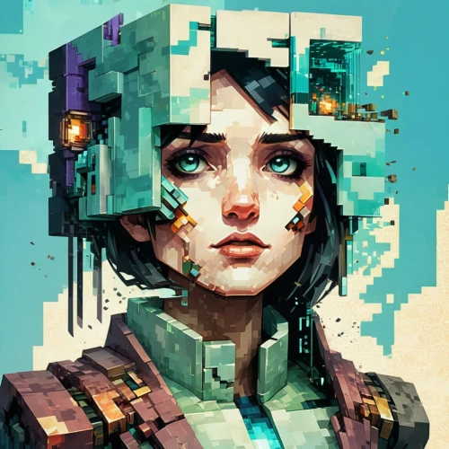 transistor,alita,vector girl,pixel cube,pixel cells,kommuna,domino,cyberpunk,mech,cubic,pixel,synthetic,cyan,mecha,glitch art,vector,pixel art,pixelated,cyborg,vex,Unique,Pixel,Pixel 03