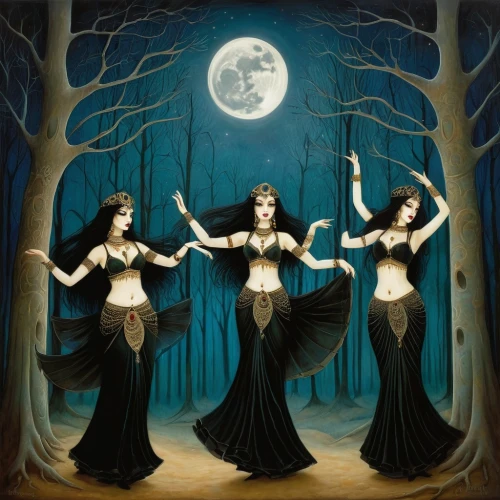 sorceresses,burlesques,priestesses,the three graces,rhinemaidens,hekate,danse macabre,vampyres,lunar phases,celebration of witches,moon phases,moonsorrow,samhain,witches,enchanters,norns,sirenia,bellydance,celtic woman,lunar eclipse,Illustration,Abstract Fantasy,Abstract Fantasy 09