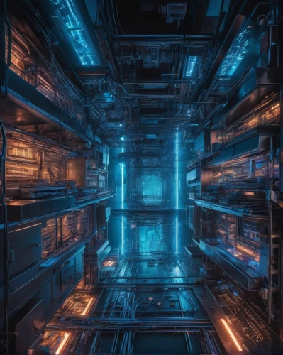 levator,supercomputer,conduits,neutrino,descent,spaceship interior,cern,sulaco,conduit,ufo interior,modules,cyberview,supercomputers,reactor,cyberia,cold room,confinement,collider,silico,labyrinthian,Unique,Design,Knolling