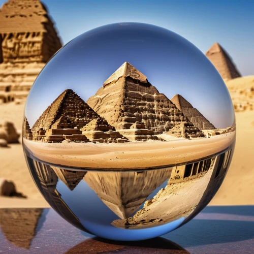 crystal ball-photography,glass pyramid,lensball,glass sphere,pyramids,extrapyramidal,pyramidal,pyramide,giza,crystal ball,mypyramid,pyramid,step pyramid,glass ball,egyptienne,lens reflection,macroperspective,3d albhabet,egypt,eastern pyramid,Photography,General,Realistic