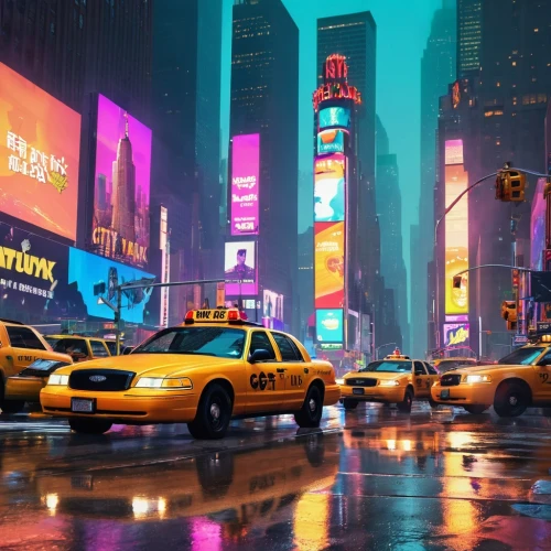 new york taxi,colorful city,neons,time square,nytr,ny,new york,times square,manhattan,world digital painting,nyclu,new york streets,cityscape,metropolis,cinema 4d,3d car wallpaper,newyork,neon,taxis,nyc,Illustration,Vector,Vector 19