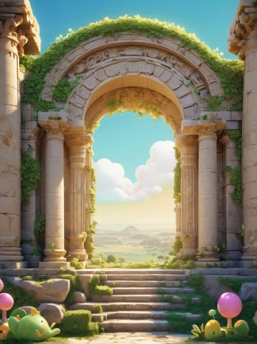 cartoon video game background,background with stones,stone background,stone gate,archways,rose arch,background design,fantasy landscape,backgrounds,background screen,ancient city,spring background,easter background,platforming,the ruins of the,mushroom landscape,landscape background,artemis temple,ancient ruins,round arch,Unique,Pixel,Pixel 02