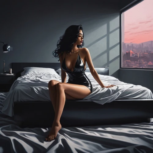 woman on bed,girl in bed,amerie,bedroom window,woman laying down,woman silhouette,dreamfall,bedroom,photoshop manipulation,windowsill,insomniacs,photo manipulation,window sill,dreamgirl,insomniac,alarm clock,morning light,bedspread,world digital painting,toccara,Conceptual Art,Fantasy,Fantasy 32