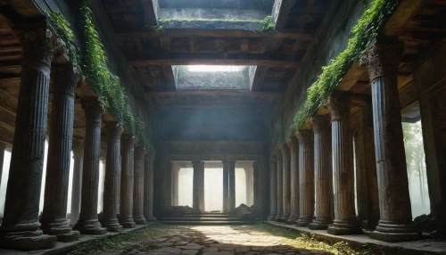 colonnades,colonnaded,pillars,peristyle,colonnade,artemis temple,hall of the fallen,columns,angkor wat,ruinas,angkor wat temples,empty interior,nostell,greek temple,temple of diana,porticoes,marble palace,pompeii,corridors,yavin,Art,Classical Oil Painting,Classical Oil Painting 33