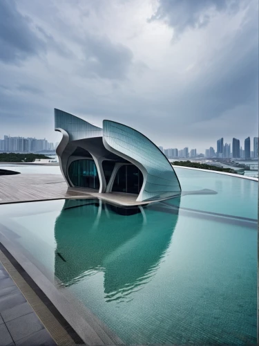 futuristic architecture,futuristic art museum,asian architecture,infinity swimming pool,luxury property,singapore,modern architecture,aqua studio,roof landscape,etfe,pool house,calatrava,singapore landmark,marina bay sands,futuristic landscape,songdo,dunes house,architecturally,safdie,luxury home,Photography,General,Realistic